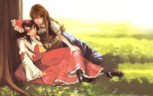 Tapet anime lesbian Reimu și Marisa — Anime Lesbian Fundal