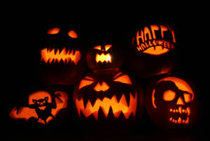 Dovleci iluminați de Halloween cu estetică drăguță — Drăguț estetic Halloween Fundal