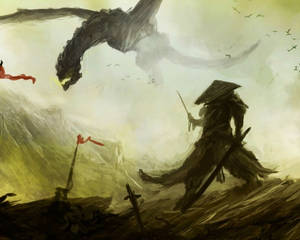 Dragon japonez PC și un samurai — Dragon Japonez PC Fundal