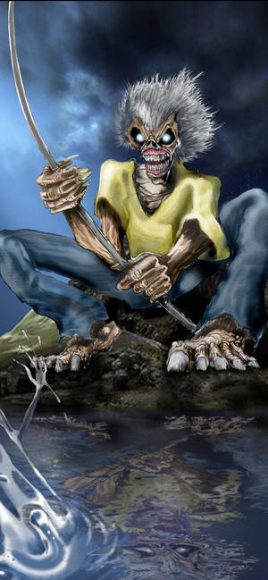 Wallpaper Eddie de la Iron Maiden cu katana. — iPhone 17 Fundal