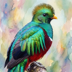 Un quetzal în stil acuarela cu fundal abstract moale, elegant și artistic. — Pixel Watch 4 Fundal
