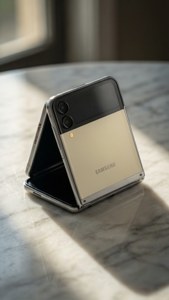 Fundal Tapet elegant minimalist cu Galaxy Z Flip 5 pe marmură.
