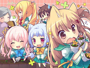Elevi anime kawaii care grădinăresc — Kawaii anime Fundal