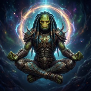 Sangheili meditând într-un vid energetic. — Pixel Watch 5 Fundal