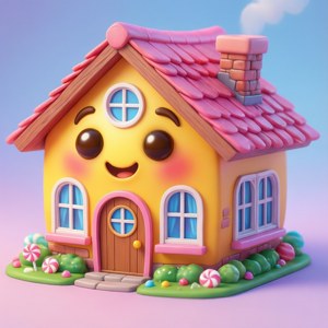 Un emoji casă în stil chibi, cu proporții drăguțe și culori de bomboane. — Tecno Phantom Fundal
