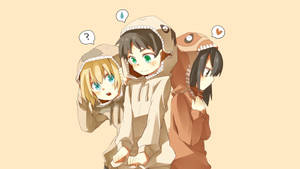 Eren Armin și Mikasa Hanorace Drăguțe — Personaje Anime Fundal
