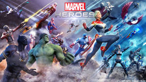 Supereroii Marvel 2016 privind în sus în timp ce atacă inamicii.