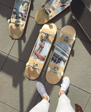 Wallpaper estetică skater boy cu skateboarduri — Estetică skater boy Fundal