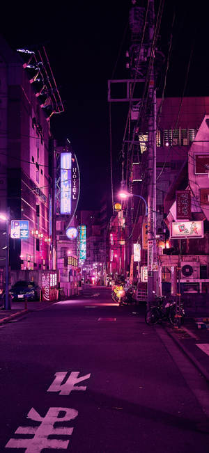 Estetică Stradă Tokyo Neagră și Violet — iPhone X Fundal