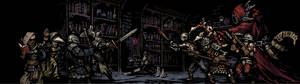 Wallpaper HD Darkest Dungeon cu Necromancer vs. eroi pe monitor dual — 3840x1080 Fundal
