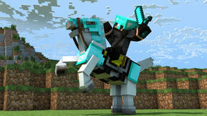 fundal Minecraft 3D cavaler blindat ninja