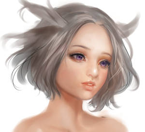 Fata anime artă digitală 3d wallpaper cu păr alb scurt și ochi mov