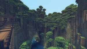 Minecraft forest wall bridge scenic view wallpaper