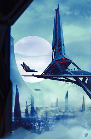 Wallpaper previzualizare stație spațială, oraș, sci-fi, viitor, artă — Honor MagicPad4 Fundal