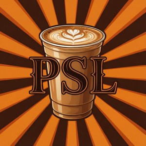 Design grafic cu ceașcă de latte condimentat cu dovleac și text PSL — Pixel Watch 5 Fundal