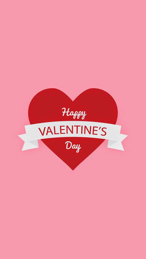 Inimă roșie mare cu textul "Happy Valentine's Day" în mijloc, pe un fundal roz. — Simplu Fundal