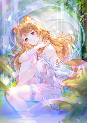 Wallpaper Raphtalia visătoare pe fundal verde și roz — OnePlus Pad 3 Pro Fundal