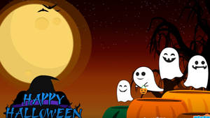 Fond de ecran cu fantome fericite de Halloween în desene animate