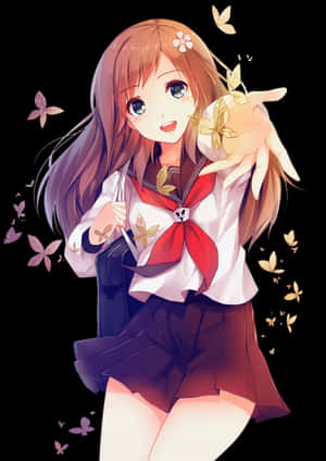 Fată anime cu fluture și sakura