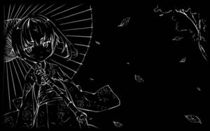 Fată anime estetică drăguță în alb și negru cu umbrelă — Anime drăguță fată Fundal
