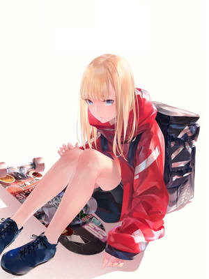 Fond de ecran fata anime skater hoodie — Fată anime hanorac Fundal