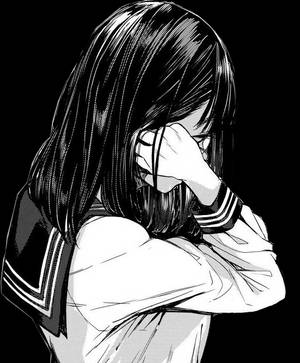 Fată anime tristă alb-negru în uniformă — Anime Alb Negru Fundal