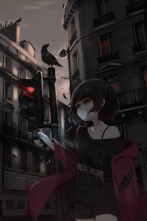 Previzualizare wallpaper fată, telefon, stradă, stil, întuneric, anime — Anime drăguță fată Fundal