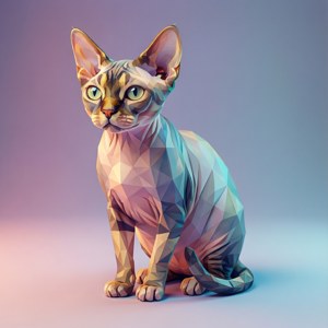 O randare 3D modernă low poly a unei pisici Devon Rex, cu forme fațetate pastelate. — Pixel Watch 4 Fundal