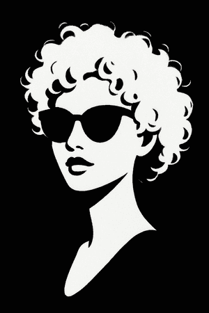 Ochelari de soare, păr creț, femei, fundal alb-negru, estetică alb-negru, siluetă, estetică albă, estetică neagră, estetică femei cu ochelari de soare, estetică fată