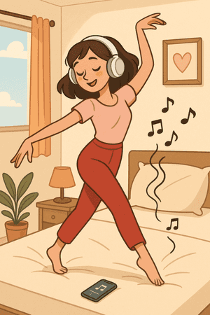 Femei, fundal estetic muzical, căști, Spotify, dans, fundal dormitor, fundal femei, dans pe muzică, estetic drăguț — Maro estetic GIF Fundal