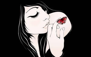 Tapet femeie cu desen artistic de fluturi — True Black Fundal