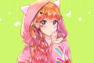Fetita anime cu hanorac roz — Anime drăguță fată Fundal