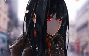 Fetita anime cu hanorac și ochi roșii — Anime drăguță fată Fundal