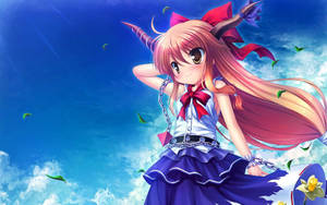 Fetita anime kawaii cu coarne și frunze căzătoare