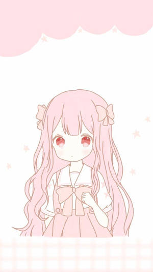 Fetita anime kawaii cu panglici roz