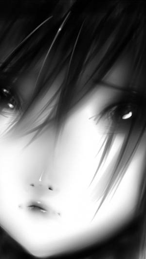 Fetita Anime Trista Alb-Negru Prim-Plan — Anime Alb Negru Fundal