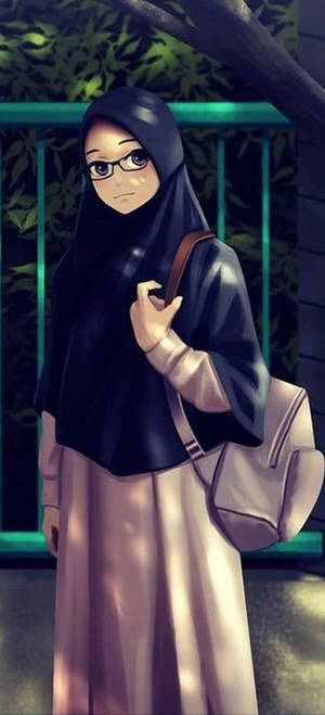 Fetita Cu Hijab Desen Animati Cu Rucsac — Honor Magic V6 Fundal