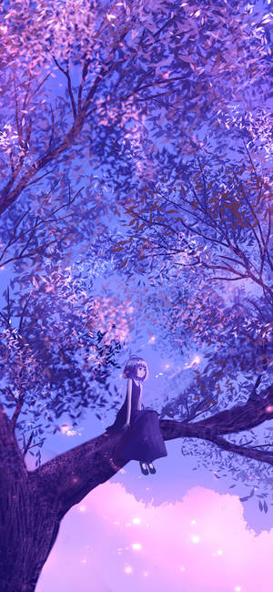 Fetita în Copac Estetică Anime Violet — Galaxy S22 Ultra Fundal