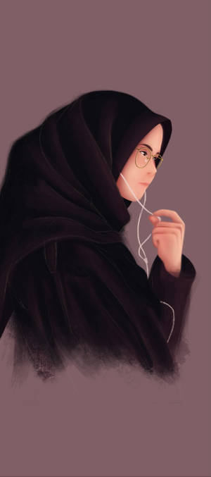 Fetita Muzicală Cu Hijab Desen Anim — Honor Magic V5 Fundal