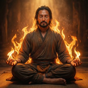 Surtur meditând calm în foc. — Pixel Watch 3 Fundal