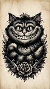 Pisica Cheshire în stil tradițional de flash tatuaj. — Cheshire Cat Fundal