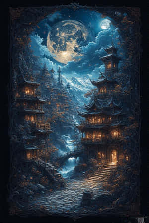Tibet, peisaj nocturn, gotic, surreal, artă digitală, fundal, mistic — iPhone 4 Fundal