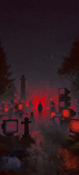 Apple, fundal întunecat, artă cimitir, wallpaper horror, siluetă noapte, artă cu strălucire roșie, estetică de cimitir, artă întunecată înfricoșătoare, fantezie întunecată, wallpaper mister, artă de noapte, estetică întunecată, retro tech, distopic, roșu și negru, siluetă, cyberpunk, televizor vintage, noapte mohorâtă, artă digitală