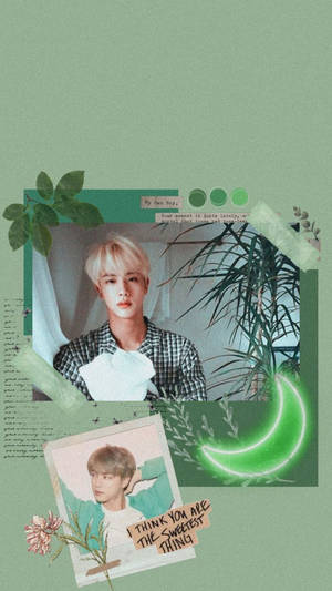 Fond de ecran verde estetic BTS Jin — Bts estetică Fundal
