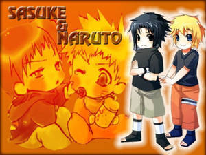 Fond Portocaliu cu Naruto și Sasuke Drăguți — Naruto drăguț Fundal