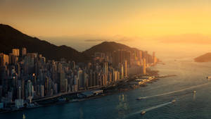 Fond de ecran Frumos peisaj urban Hong Kong cu apus — 1600x900 Fundal