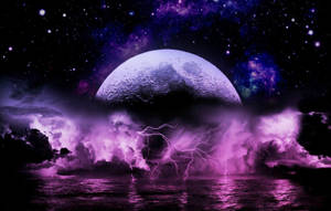 Galaxie violetă și lună cu nori subțiri — Lună estetică Fundal