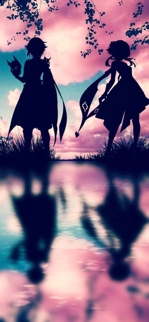 Wallpaper Genshin Impact Silhouette And Reflection — iPhone 16e Fundal