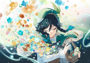 Genshin Venti cu flori colorate — Genshin impact GIF Fundal