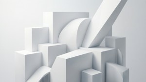 O compoziție abstractă modernă 3D, realizată din forme geometrice albe, cu gradienți subtili. — Alb aesthetic Fundal